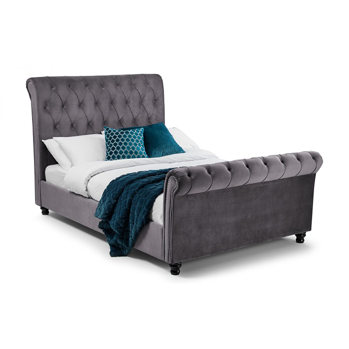 Valentino Grey Velvet Double Bed